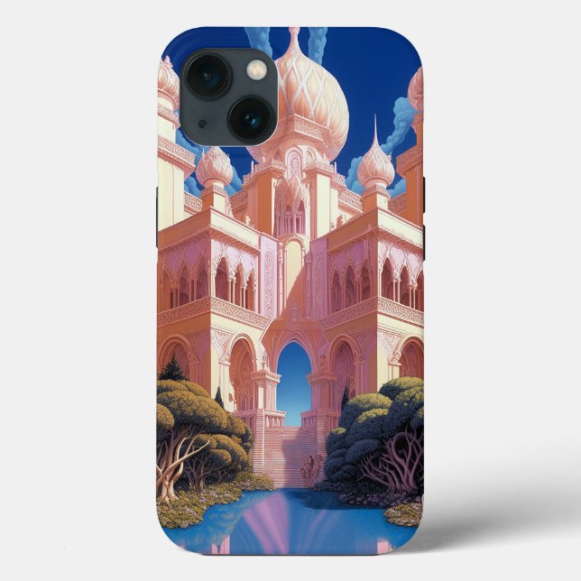 Coques Case-Mate iPhone Fairy Tale Castle Rose White Gold Imaginaire Art (Verso)