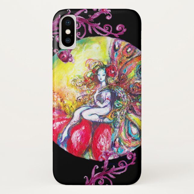 Coques Case-Mate iPhone FAIRY TITANIA ASSIS SUR UN Imaginaire À FLEURS ROU (Dos)