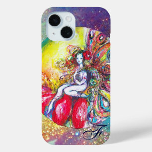 Coque Pour iPhone 15 FAIRY TITANIA ASSIS SUR UN Imaginaire À FLEURS ROU