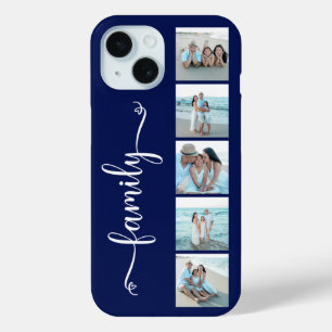 Coque Pour iPhone 15 Famille de polices Photo Bleu Marine