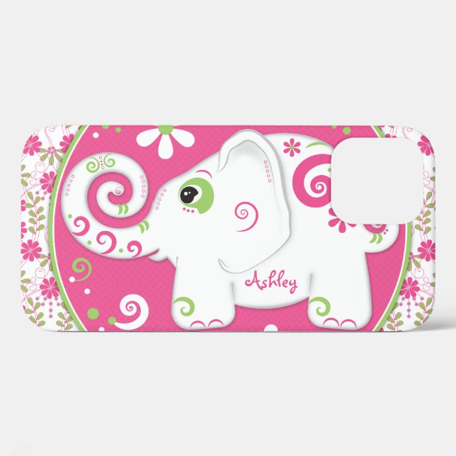 Coques Case-Mate iPhone Fancy Elephant Floral Rose Vert (Verso (horizontal))