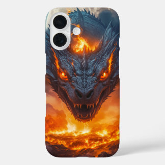 Coque Pour iPhone 16 Fantaisie de dragon de feu sous la pleine lune
