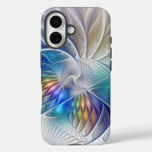 Coque Pour iPhone 16 Fantaisie florale, fleur fractale abstraite coloré