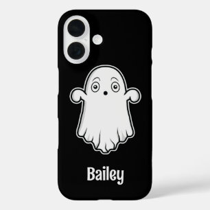 Coque Pour iPhone 16 Fantôme De Dessin Peur Et Nom Personnalisable Noir