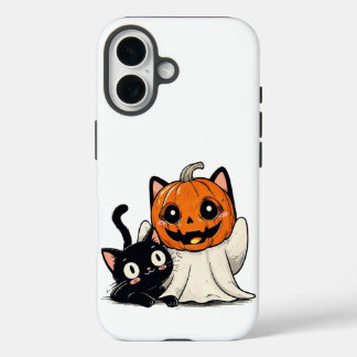 Coque Pour iPhone 16 Fantôme et chat noir portant des masques Halloween