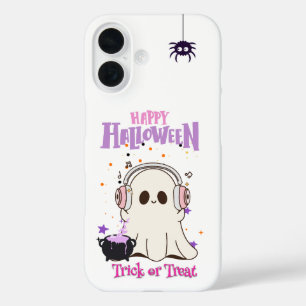 Coque Pour iPhone 16 Fantôme mignon avec casque Halloween iPhone 16