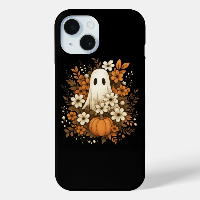 Coques Case-Mate iPhone Fantôme mignon avec Citrouille et fleurs d'automne (Verso)