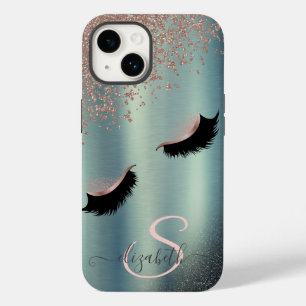Coque Pour iPhone 14 Faux cils Diamants Paillettes Vertes Noires
