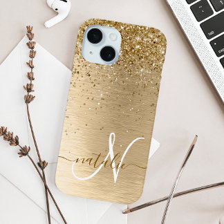 Coque Pour iPhone 15 Faux Gold brossé Parties scintillant métallique Im