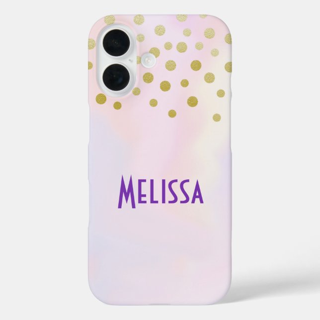 Coques Case-Mate iPhone Faux Gold Confetti sur Purple Aquarelle (Verso)
