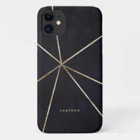 Faux Gold Foil Lignes géométriques Marine Blue