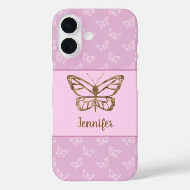 Coques Case-Mate iPhone Faux Gold Foil Look Papillon sur Lavender Purple (Verso)