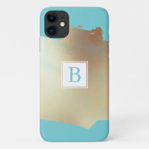 Case-Mate iPhone Case Faux Gold Foil Splash Simple Monogramme Turquoise
