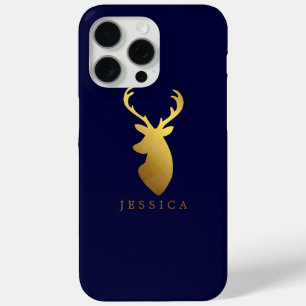 Coque iPhone 15 Pro Max Faux Gold Foil Tête de cerf personnalisée