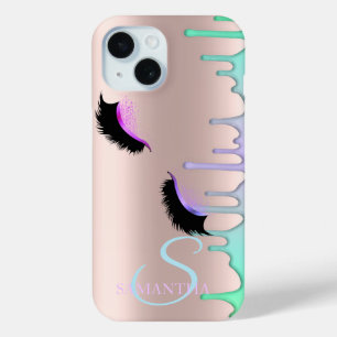 Coque Pour iPhone 15 Faux Lashes Rainbow Drivers Rose Gold