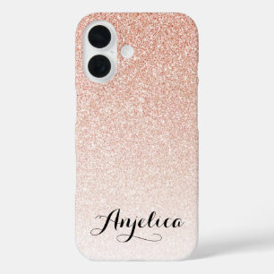 Coque Pour iPhone 16 Faux Parties scintillant Rose Gold Ombre Script No