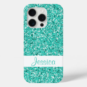 Coque iPhone 15 Pro Faux Parties scintillant Turquoise Ressemblent Ave