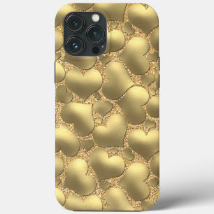 iPhone 13 Pro Max Case Faux Shiny Gold Parties scintillant Heart Art Moti