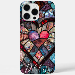 Coques iPhone 16 Pro Max Faux Stain Verre Coeur Saint Valentin Coque-Mate