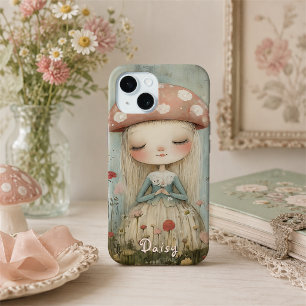 Coque Pour iPhone 15 Fée Champignon Mignonne dans une Prairie de Fleurs