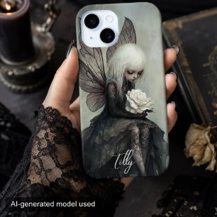 Coque Pour iPhone 15 Fée gothique et rose blanche Fantastique sombre