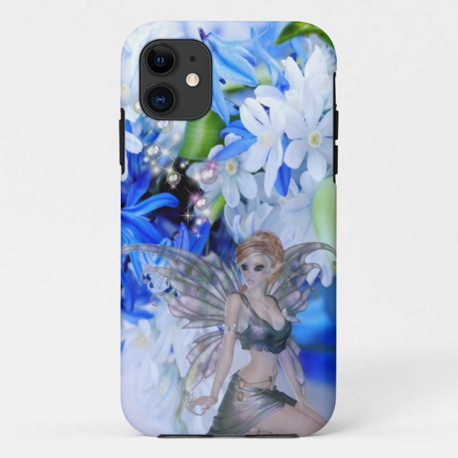 Coques Case-Mate iPhone Féerie papillon en fleurs bleues (Dos)