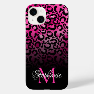 Coque Pour iPhone 14 Féminin Monogramme Ombré Rose Chaude Léopard Noir