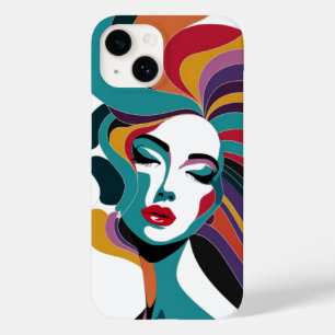 Coque Pour iPhone 14 Femme Abstraite colorée aux cheveux gonflables