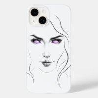 Femme aux yeux violets bizarres minimaliste ligne 