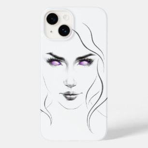 Coques Pour iPhone Femme aux yeux violets bizarres minimaliste ligne