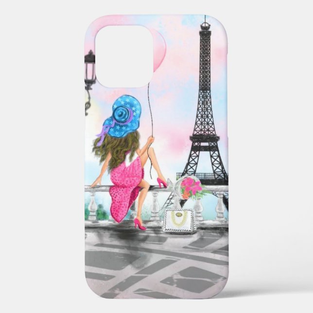 Coques Case-Mate iPhone Femme avec ballon rose à Paris Tour Eiffel (Verso)