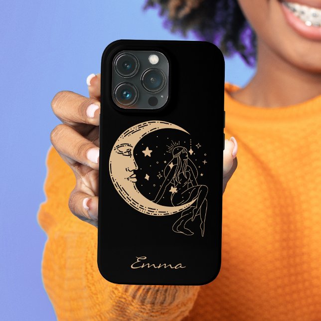Coques Case-Mate iPhone Femme céleste lune & étoiles, boho, or élégant (Créateur téléchargé)