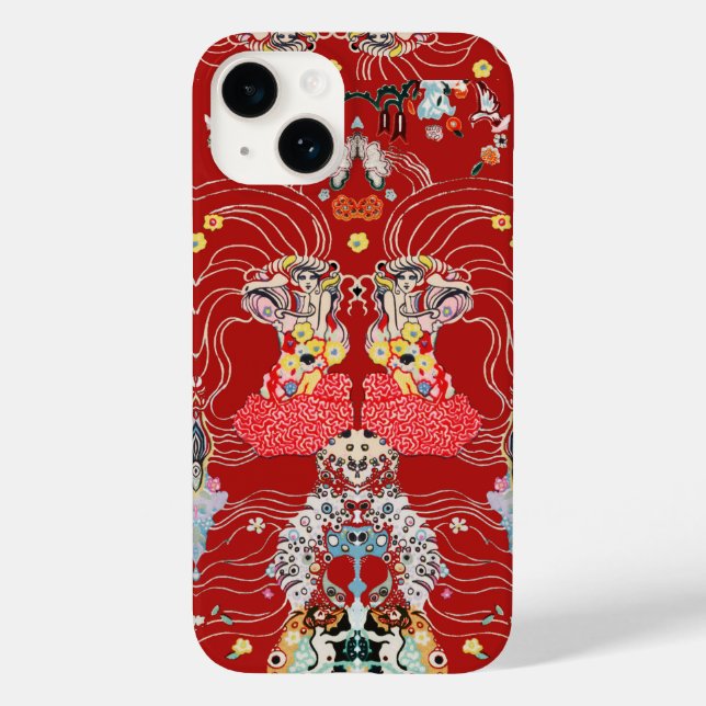 Coques Case-Mate iPhone FEMME, CENTAUR FLORAL Rouge Blanc Klimt Motif (Verso)