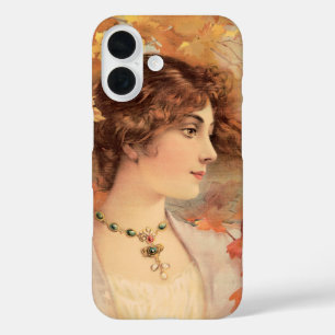 Coque Pour iPhone 16 Femme d'automne Art Nouveau Imprimé de feuillage d