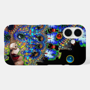 Coque Pour iPhone 16 FEMME ÉPHÉMERALE / Masque Fractal coloré, Pierres