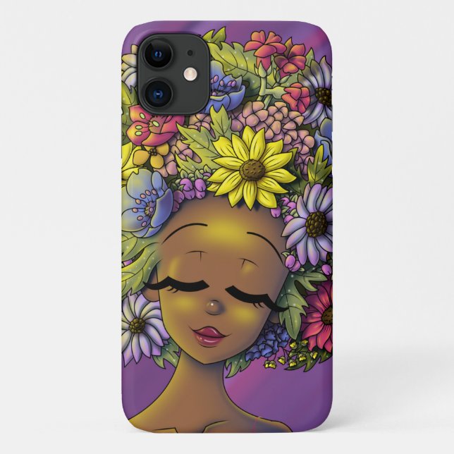 Coques Case-Mate iPhone Femme noire avec un afro fleuri (Dos)