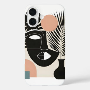 Coque Pour iPhone 16 Femme noire géométrique