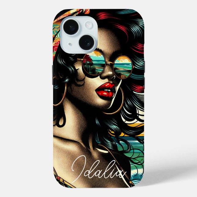 Coques Case-Mate iPhone Femme Rétro sur la Plage Style Bande Dessinée Pop  (Verso)