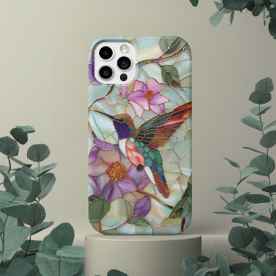 Coque iPhone 15 Pro Max Fenêtre de verre coloré oiseau violet fleur