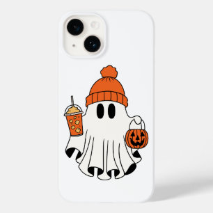 Coque Pour iPhone 14 Festif Fantôme avec panier Citrouille et latte gla