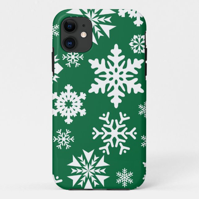 Coques Case-Mate iPhone Festif Green Snowflakes Noël Motif de vacances (Dos)