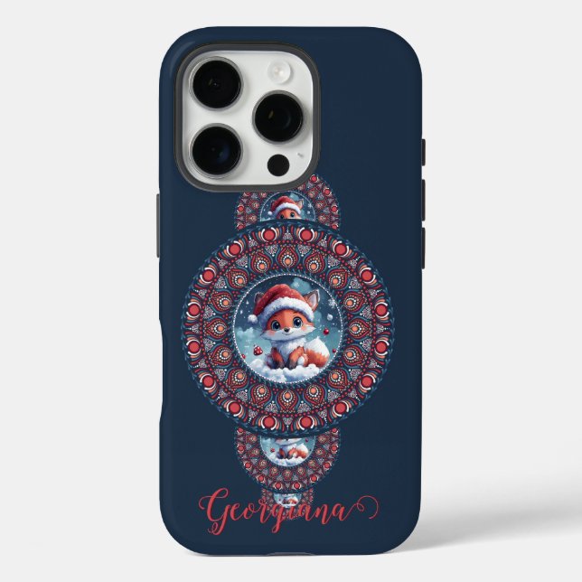 Coques Case-Mate iPhone Festif personnalisé Kawaii Fox Ornamental Mandala (Verso)