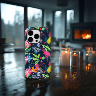 Coque Pour iPhone 14 Pro Festif personnalisé Neon Snowflakes