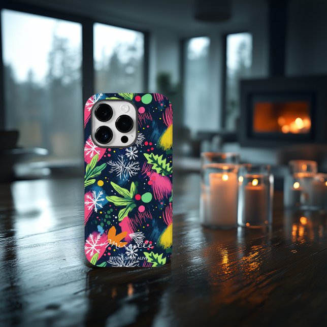 Coques Case-Mate iPhone Festif personnalisé Neon Snowflakes (Créateur téléchargé)