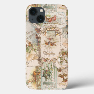 Case-Mate iPhone Case Festif Vintage Noël Oiseau et Ephémère de fleur