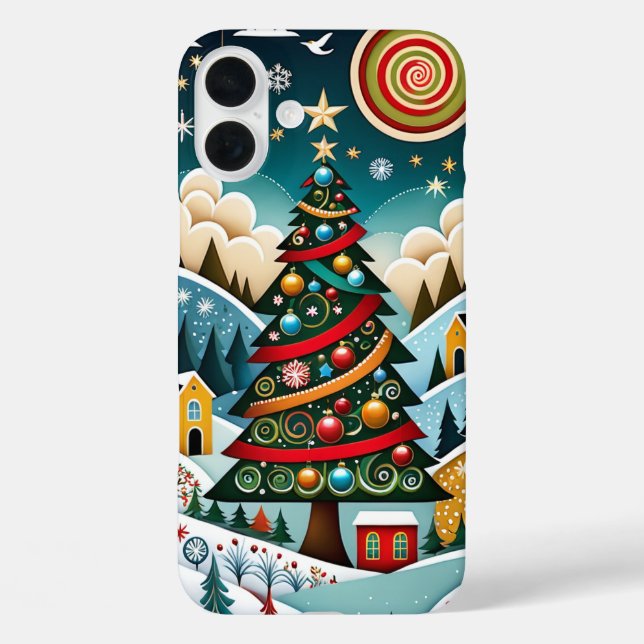 Coques Case-Mate iPhone Festive Art populaire Arbre de Noël (Verso)