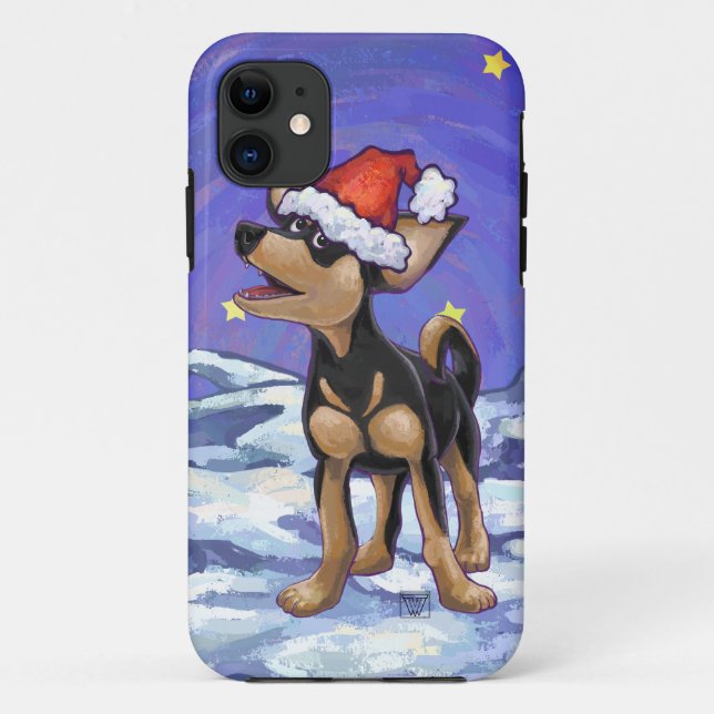 Coques Case-Mate iPhone Festive de nuit étoilée Chihuhua à Santa Hat (Dos)