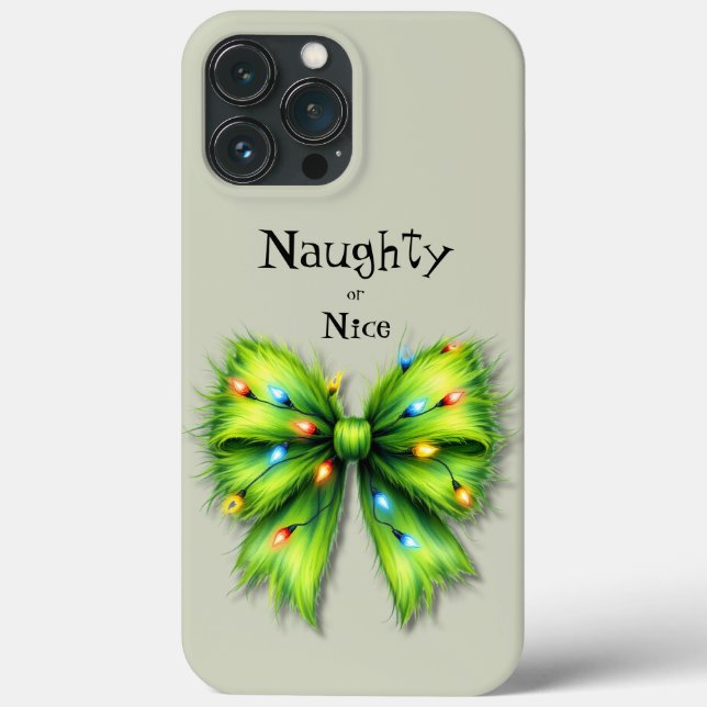 Coques Case-Mate iPhone Festive Green Furry Bow-Lights Naughty ou Nice (Verso)