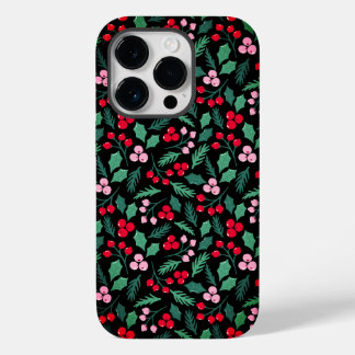 Coque Pour iPhone 14 Pro Festive Noël Berry Délice sans couture motif