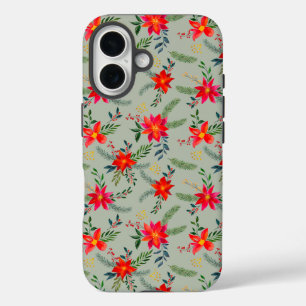 Coque Pour iPhone 16 Festive Rouge Poinsettia Noël Floral